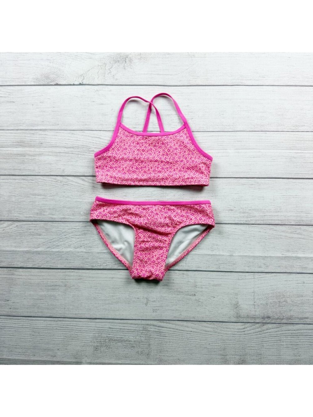 Cat & Jack Girls Pink Floral 2PC Bikini Swimsuit Top Bottom Set M 8